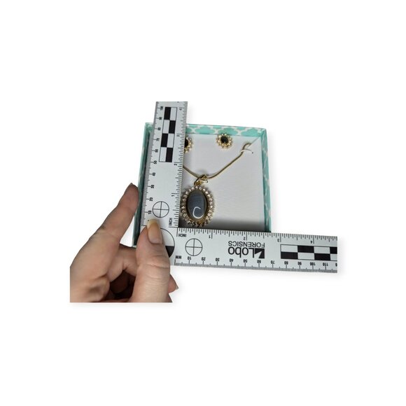 NWT Earring & Necklace Set with Gray Stones and Gold Tone Chain - Picture 8 of 9